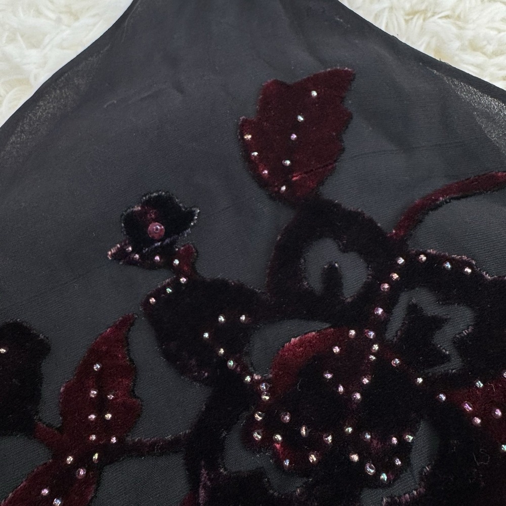 Vtg Express Silk Velvet Burnout Dress 14 Whimsigoth Fairy Y2K Beaded Open Back - Picture 8 of 8